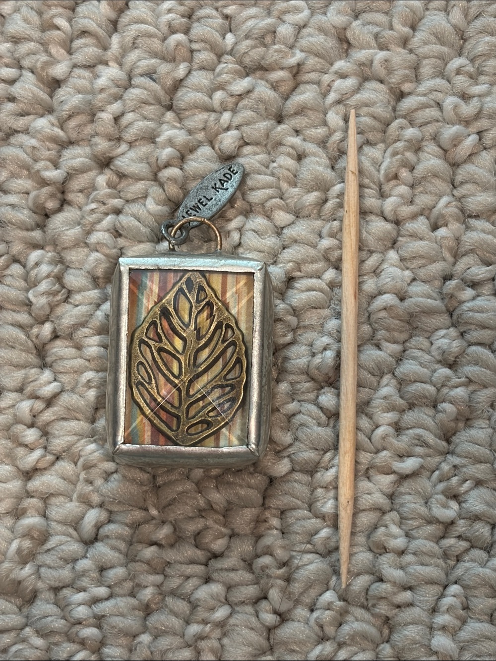 Jewel Kade Gold Leaf Pendant with Striped Multicolor Backing